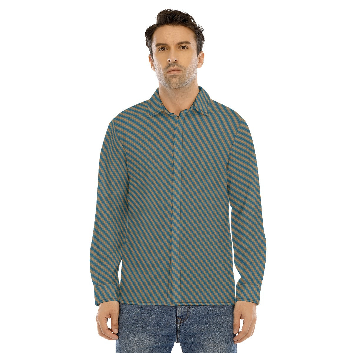 Men's Lapel Collar Shirt With Concealed Placket