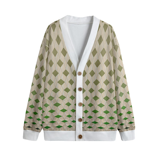 V-neck Knitted Fleece Cardigan With Button Closure