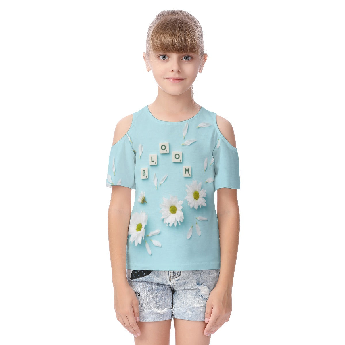 Girls' Cold Shoulder T-shirt With Ruffle Sleeves