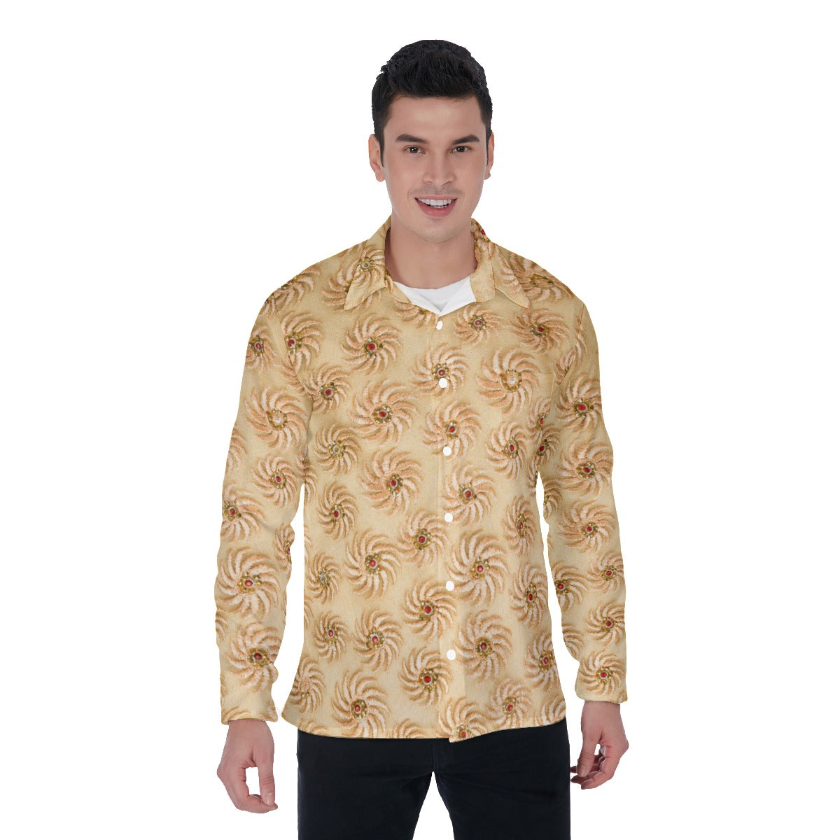 Embroidery Print Men's Long Sleeve Shirt
