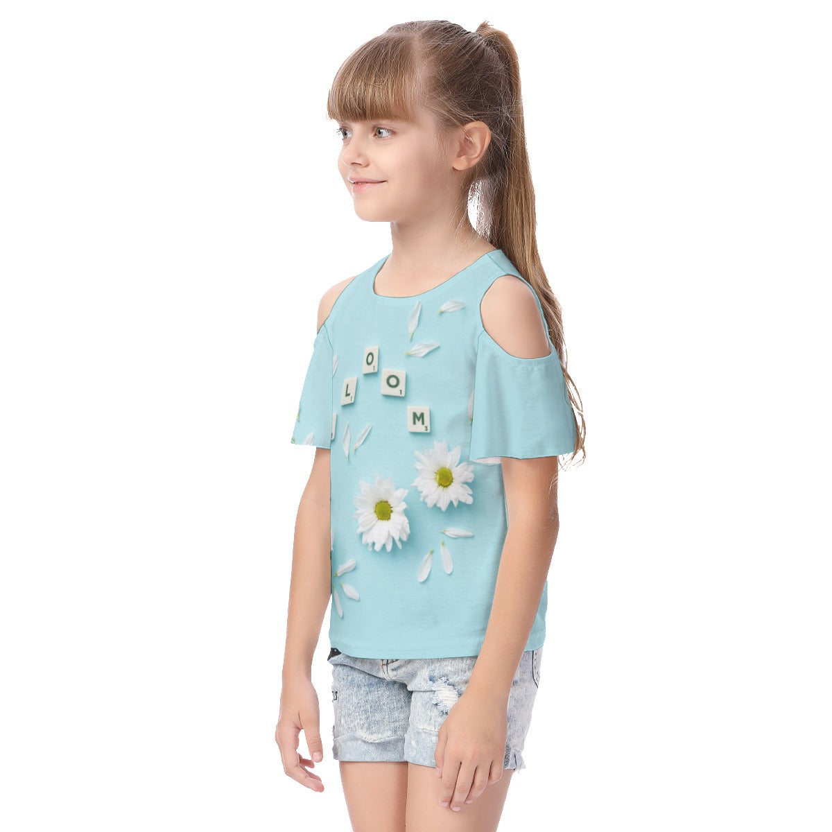 Girls' Cold Shoulder T-shirt With Ruffle Sleeves