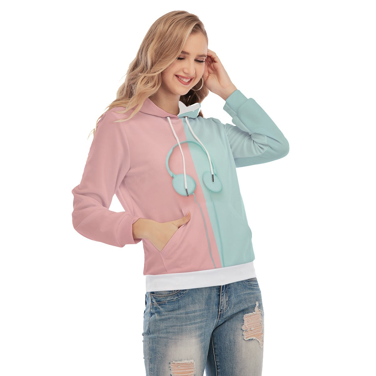 Headphones Print Women's Pullover Hoodie With Drawstring