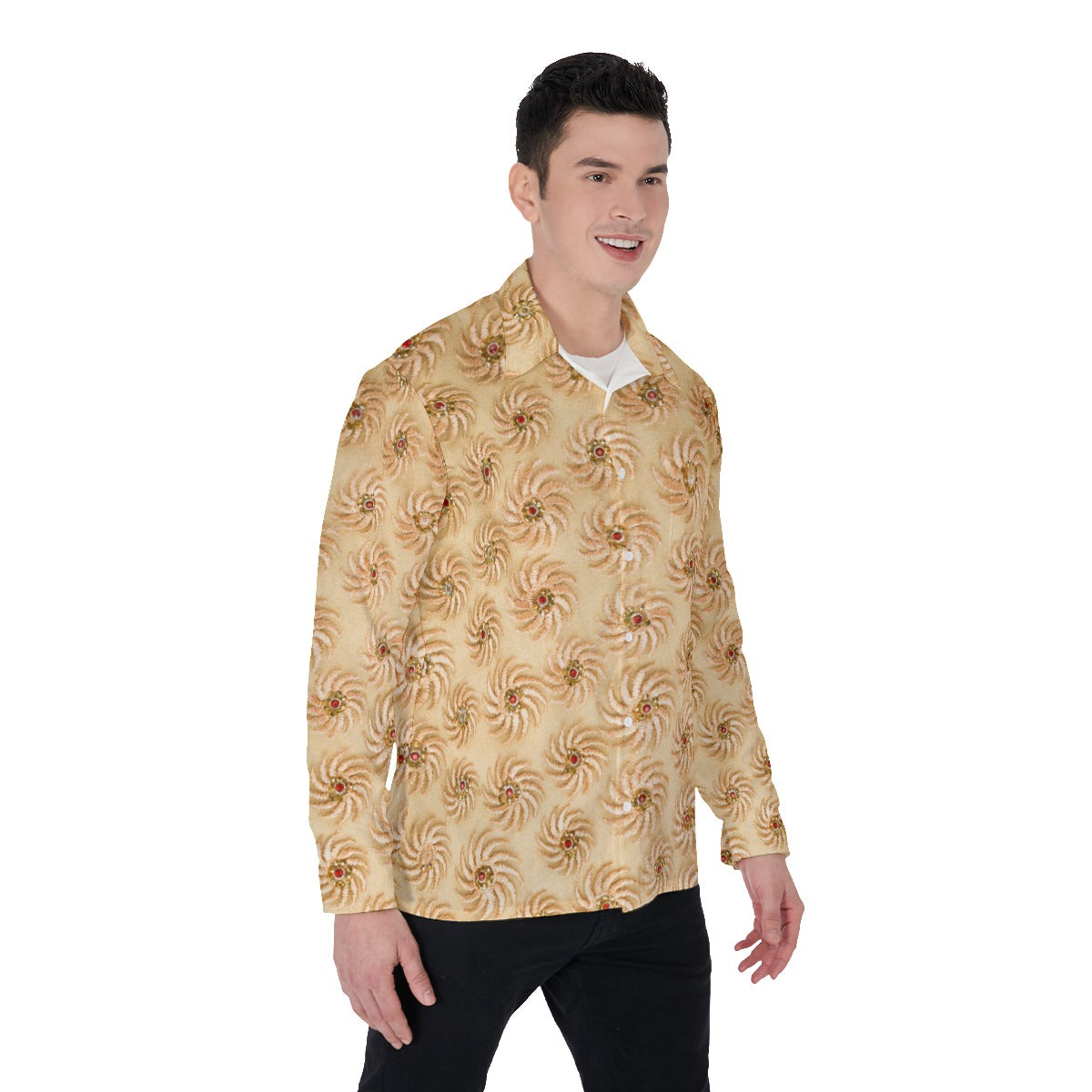 Embroidery Print Men's Long Sleeve Shirt