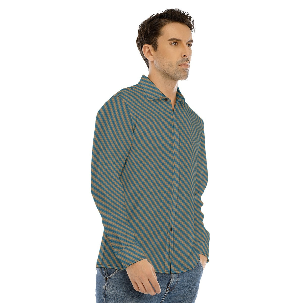 Men's Lapel Collar Shirt With Concealed Placket