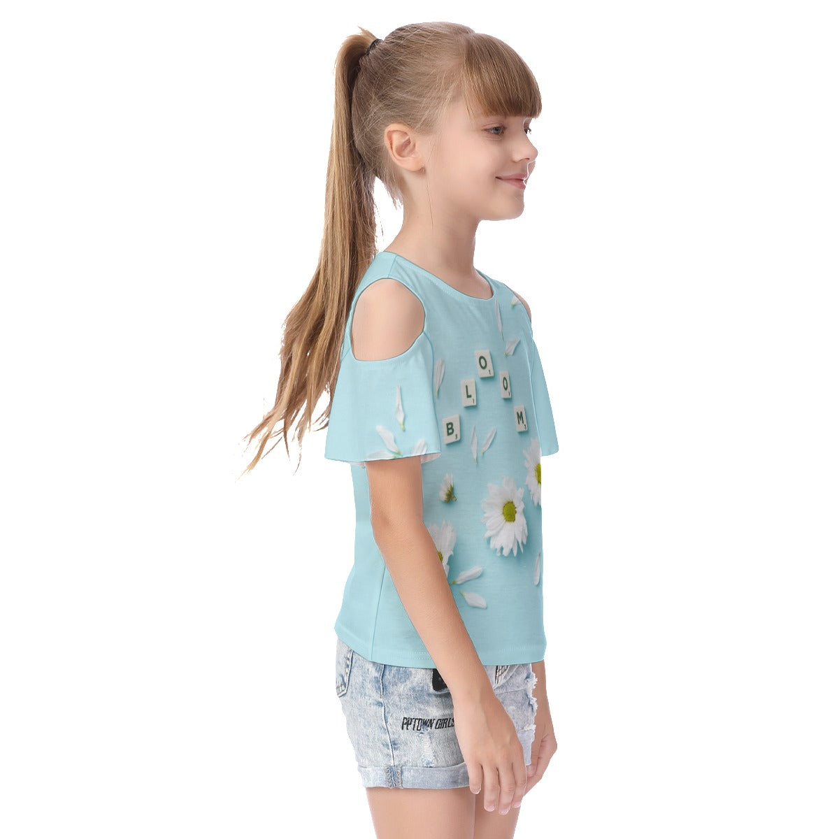 Girls' Cold Shoulder T-shirt With Ruffle Sleeves