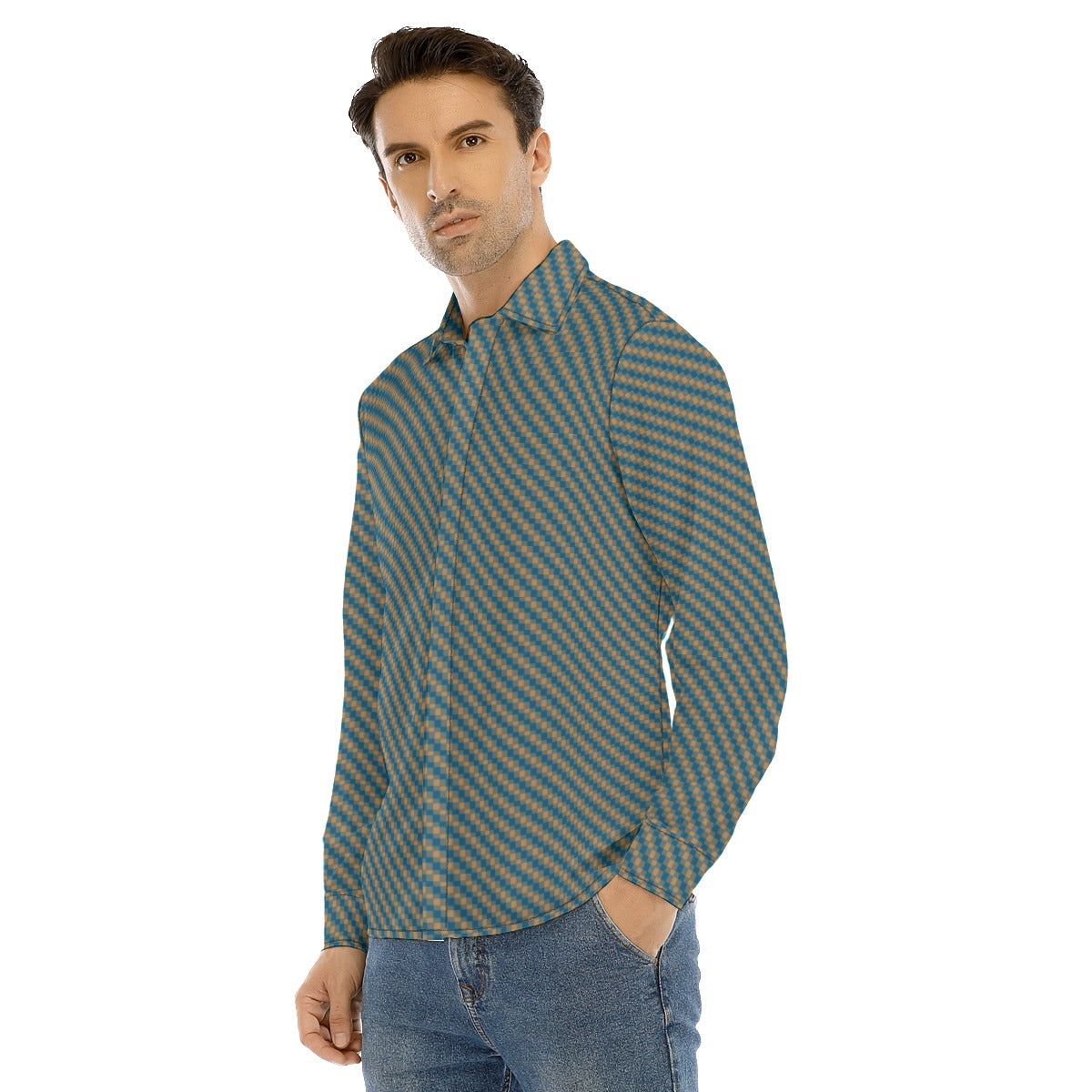 Men's Lapel Collar Shirt With Concealed Placket