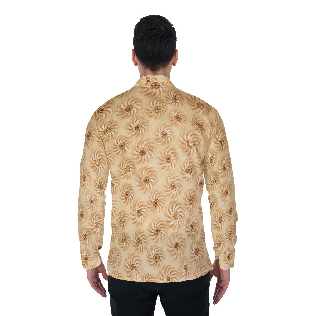 Embroidery Print Men's Long Sleeve Shirt