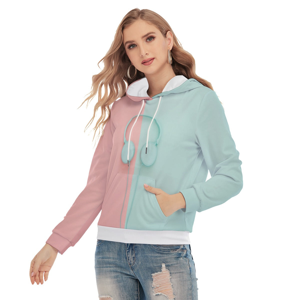 Headphones Print Women's Pullover Hoodie With Drawstring