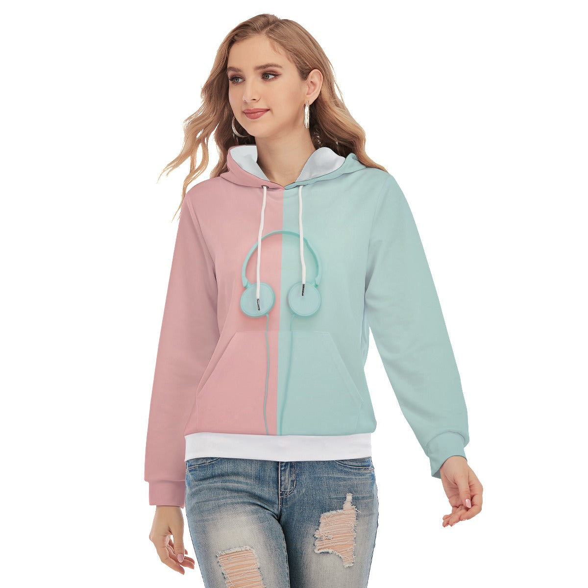 Headphones Print Women's Pullover Hoodie With Drawstring