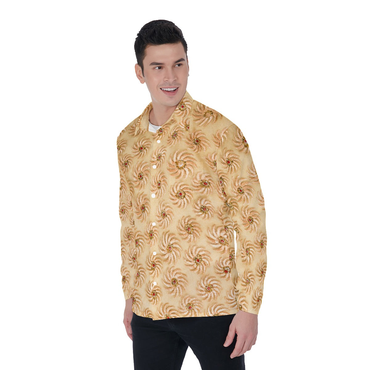 Embroidery Print Men's Long Sleeve Shirt