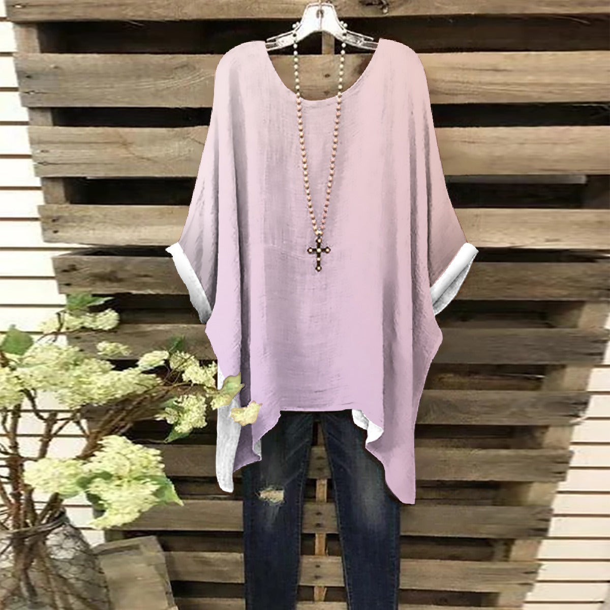 Salmon-Mauve Gradient Women's Bat Sleeve Shirt