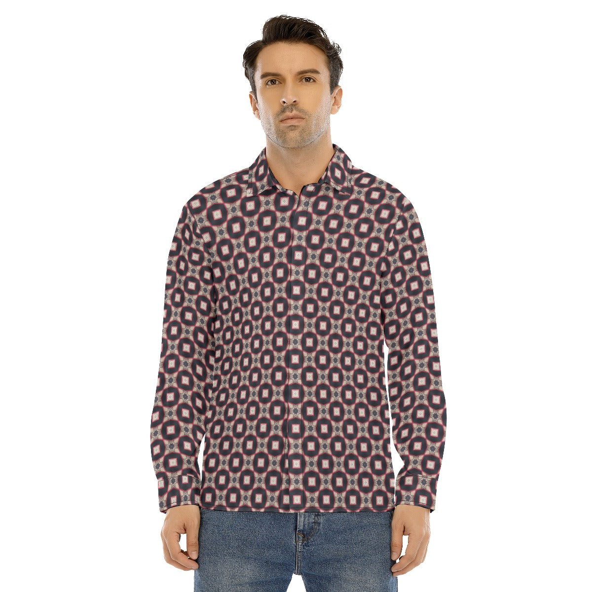 Men's Lapel Collar Shirt With Concealed Placket