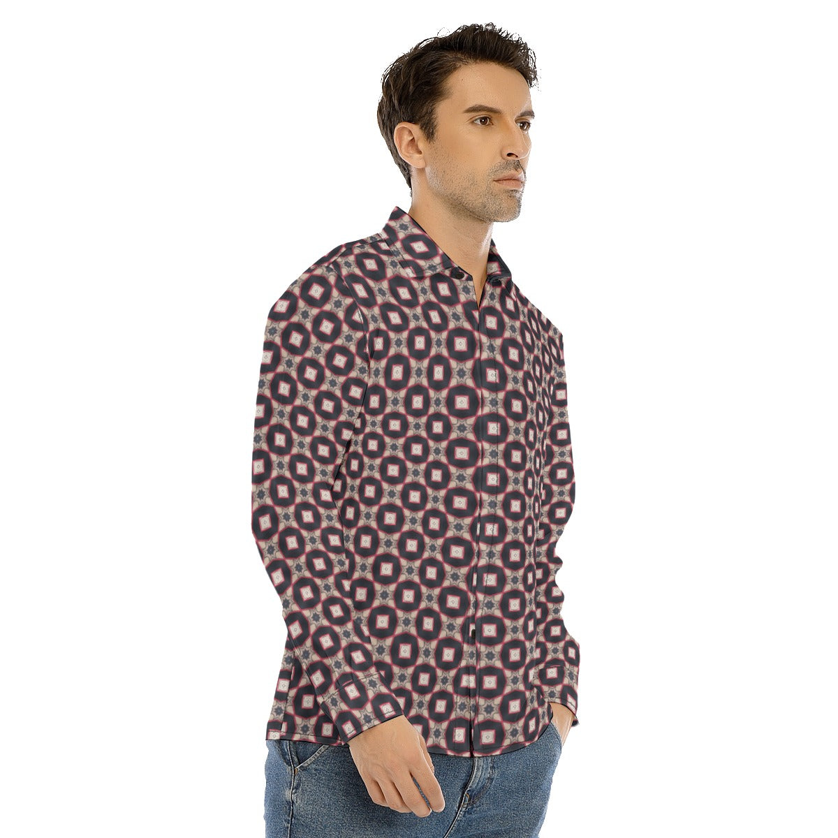 Men's Lapel Collar Shirt With Concealed Placket