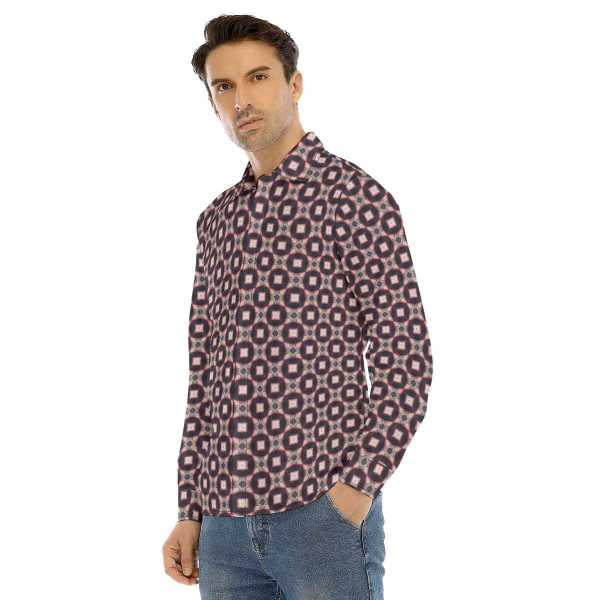 Men's Lapel Collar Shirt With Concealed Placket